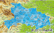 Political Shades Map of Hubei, physical outside