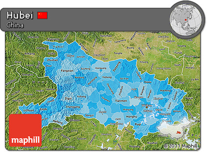 Political Shades Map of Hubei, satellite outside