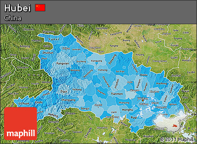 Political Shades Map of Hubei, satellite outside