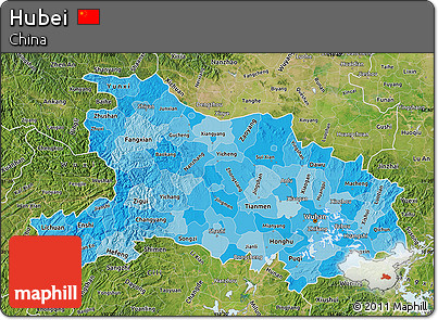 Political Shades Map of Hubei, satellite outside