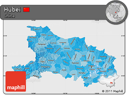 Political Shades Map of Hubei, single color outside