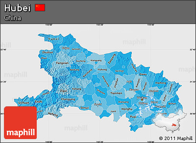 Political Shades Map of Hubei, single color outside
