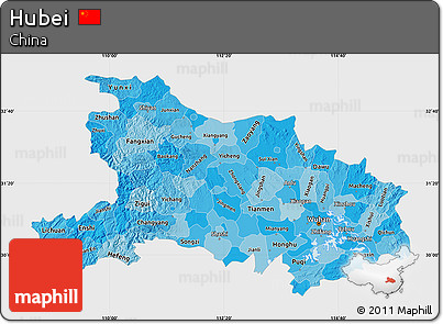 Political Shades Map of Hubei, single color outside