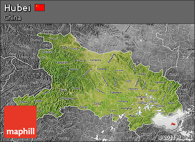 Satellite Map of Hubei, desaturated