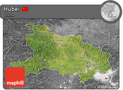 Satellite Map of Hubei, desaturated