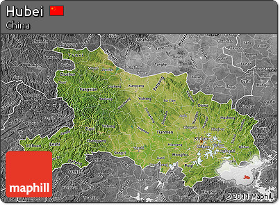 Satellite Map of Hubei, desaturated
