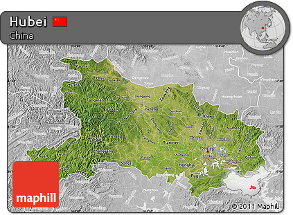 Satellite Map of Hubei, lighten, desaturated