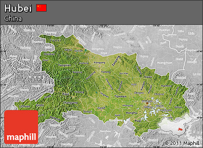 Satellite Map of Hubei, lighten, desaturated