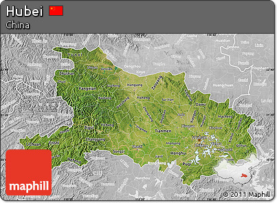 Satellite Map of Hubei, lighten, desaturated