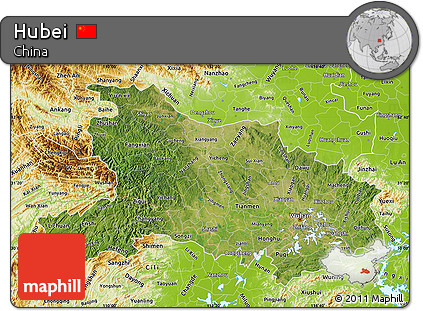 Satellite Map of Hubei, physical outside