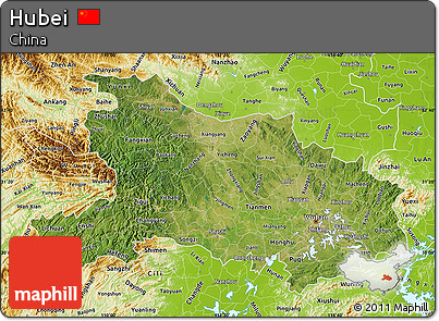 Satellite Map of Hubei, physical outside