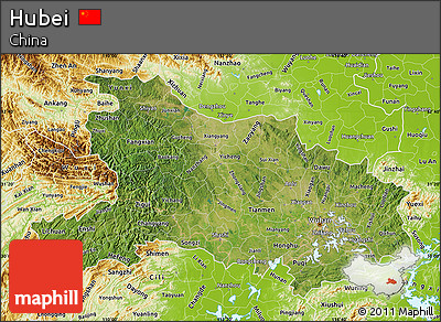 Satellite Map of Hubei, physical outside