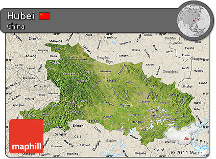 Satellite Map of Hubei, shaded relief outside