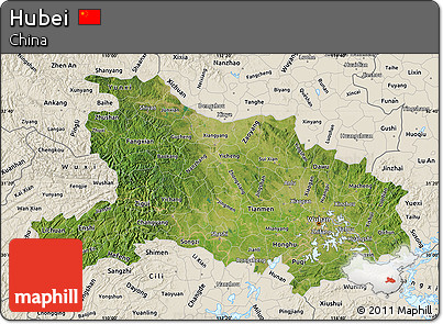 Satellite Map of Hubei, shaded relief outside