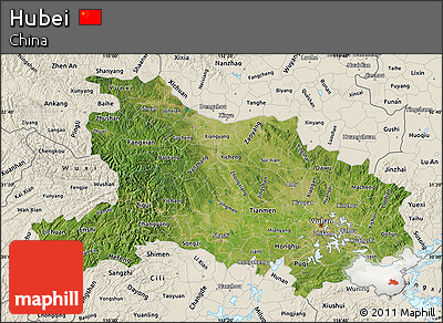 Satellite Map of Hubei, shaded relief outside