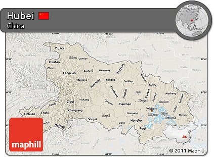 Shaded Relief Map of Hubei, lighten