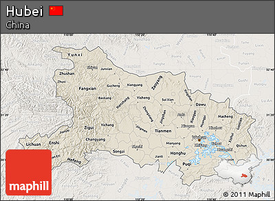 Shaded Relief Map of Hubei, lighten