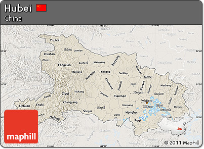 Shaded Relief Map of Hubei, lighten