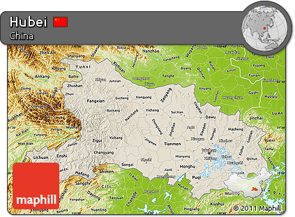 Shaded Relief Map of Hubei, physical outside