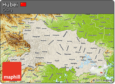 Shaded Relief Map of Hubei, physical outside