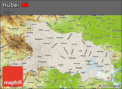 Shaded Relief Map of Hubei, physical outside