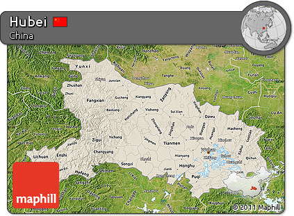 Shaded Relief Map of Hubei, satellite outside