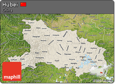 Shaded Relief Map of Hubei, satellite outside