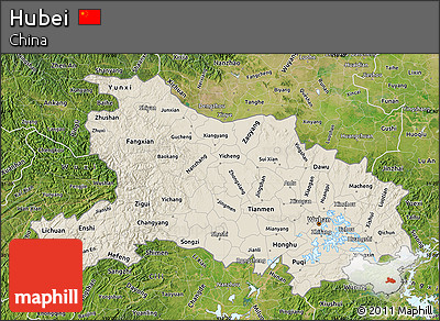 Shaded Relief Map of Hubei, satellite outside