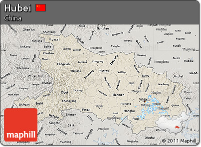 Shaded Relief Map of Hubei, semi-desaturated