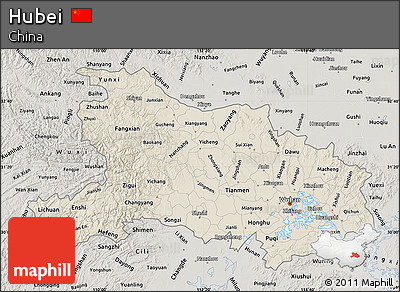 Shaded Relief Map of Hubei, semi-desaturated