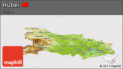 Physical Panoramic Map of Hubei, cropped outside
