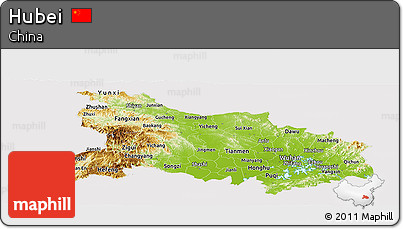 Physical Panoramic Map of Hubei, cropped outside