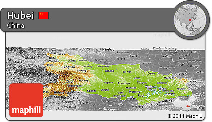 Physical Panoramic Map of Hubei, desaturated