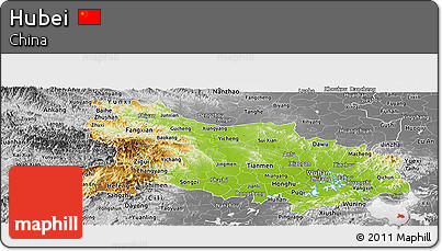 Physical Panoramic Map of Hubei, desaturated