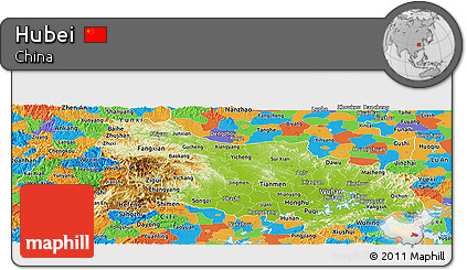 Physical Panoramic Map of Hubei, political outside
