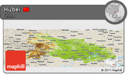 Physical Panoramic Map of Hubei, shaded relief outside