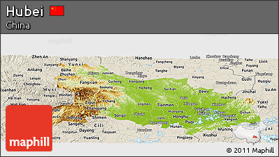 Physical Panoramic Map of Hubei, shaded relief outside