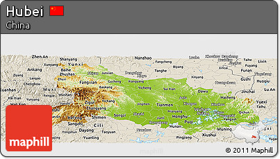 Physical Panoramic Map of Hubei, shaded relief outside