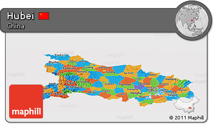 Political Panoramic Map of Hubei, cropped outside