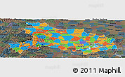 Political Panoramic Map of Hubei, darken, semi-desaturated