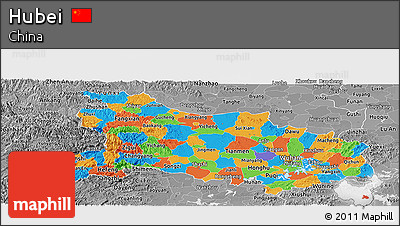 Political Panoramic Map of Hubei, desaturated