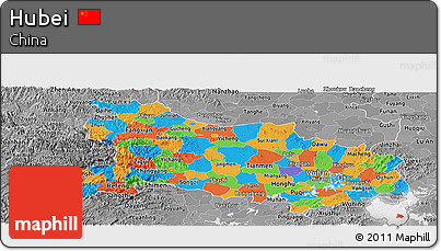 Political Panoramic Map of Hubei, desaturated
