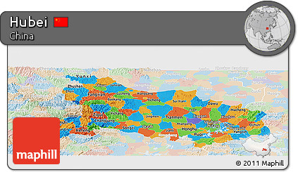 Political Panoramic Map of Hubei, lighten