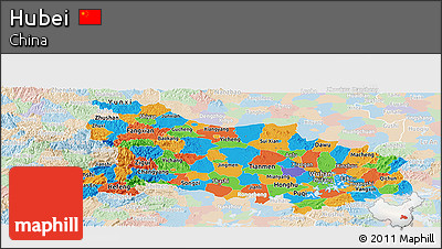 Political Panoramic Map of Hubei, lighten