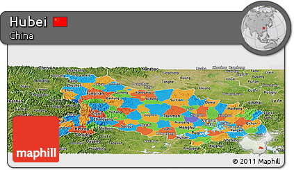 Political Panoramic Map of Hubei, satellite outside