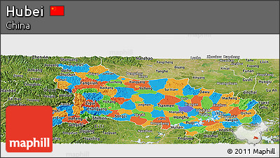 Political Panoramic Map of Hubei, satellite outside