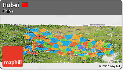 Political Panoramic Map of Hubei, satellite outside