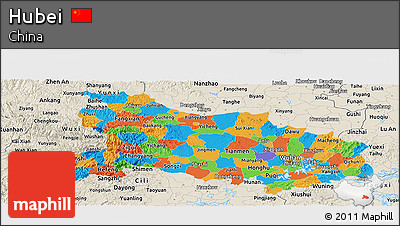 Political Panoramic Map of Hubei, shaded relief outside