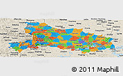 Political Panoramic Map of Hubei, shaded relief outside