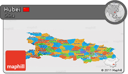 Political Panoramic Map of Hubei, single color outside